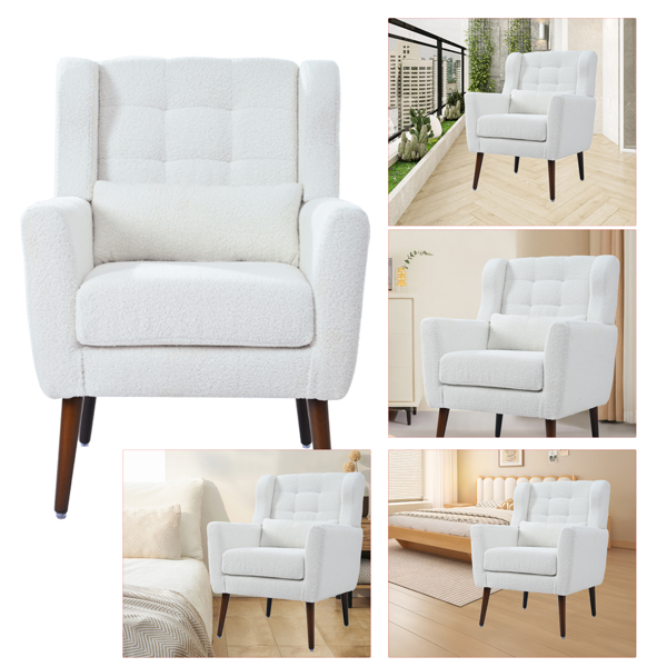 Modern Chair,Teddy Fabric Living Room Chairs Comfy Reading Chair,Mid Century Chair, Lounge Arm Chairs Armchair for Living Room Bedroom (White)