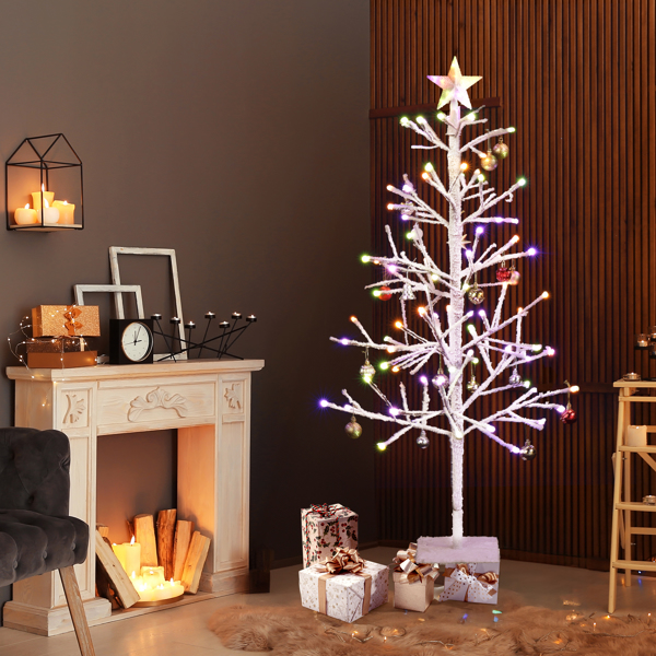 4ft With Stars On Top, Snowy Fir Shape, Plastic Material, 80 Lights, Warm Colors, Four Colors, 8 Modes With Remote Control, 80 Branches, Indoor Tree Lights, White