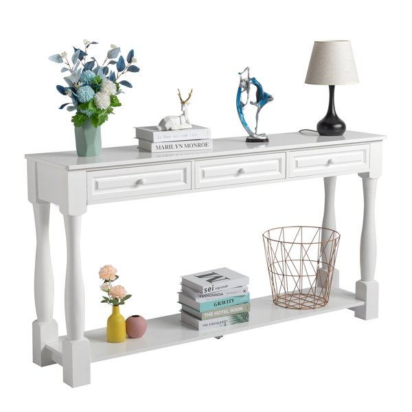 Console Table for Entryway Wood Sofa Table with Storage Drawers and Bottom Shelf for Hallway Living Room White Color