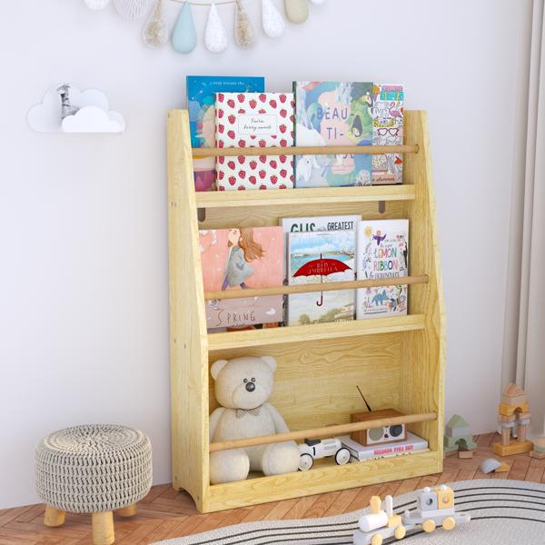 3 Tier Kids Book Shelf,Kids Book Rack, Helps Keep Bedrooms, Playrooms, and Classrooms Organized, Natural