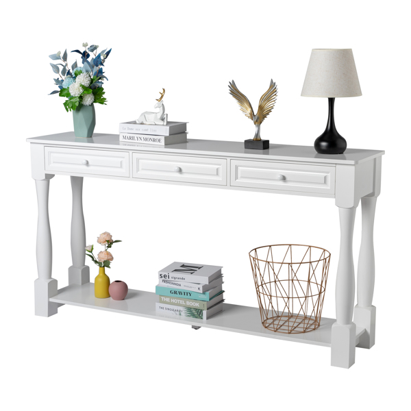 Console Table for Entryway Wood Sofa Table with Storage Drawers and Bottom Shelf for Hallway Living Room White Color