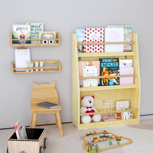 3 Tier Kids Book Shelf,Kids Book Rack, Helps Keep Bedrooms, Playrooms, and Classrooms Organized, Natural