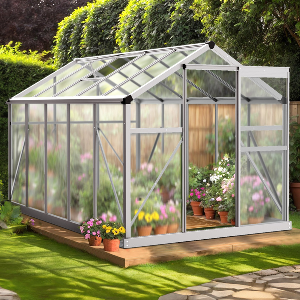 6x10ft Hybrid Polycarbonate Greenhouse Silver