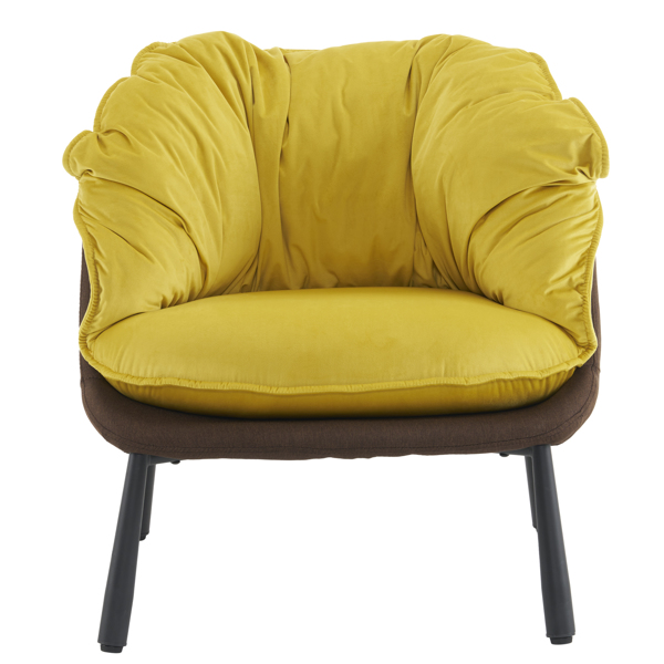 Velvet Accent Chair Barrel Chair with Metal Legs Modern Comfy Armchair Accent Reading Chair for Living Room, Bedroom, Study Room, Home Office yellow