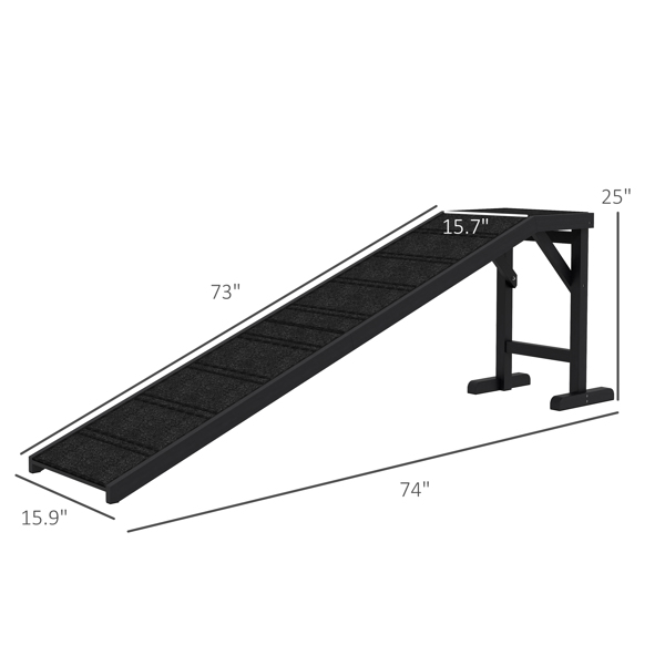 Dog Ramp for Bed, Pet Ramp for Dogs with Non-Slip Carpet and Top Platform, 74" x 16" x 25", Black