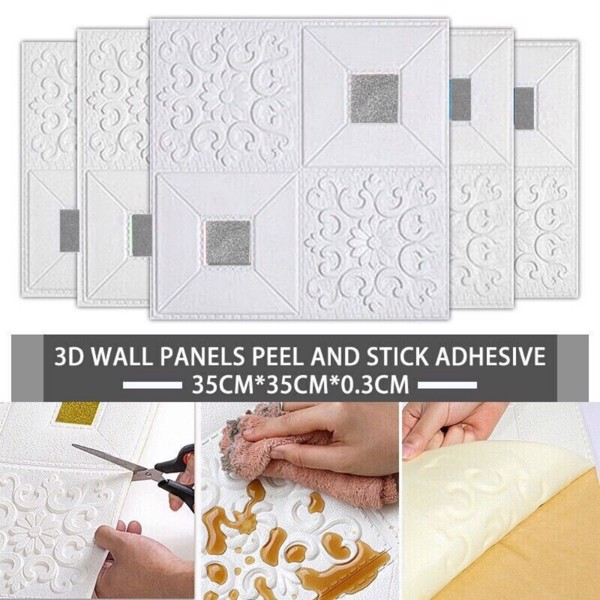 10Pcs 3D Tile Brick Wall Sticker Soft Self-adhesive Waterproof Foam Panel Decal