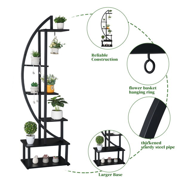 Artisasset 2pcs 6th Floor Half Moon Ironwood Suitable For Garden Balcony Patio Lawn Home Decoration Plant Stand Flower Pot Stand Iron Flower Stand Black