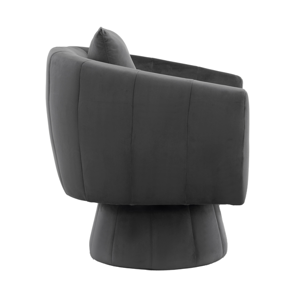 360° Swivel Accent Chair, Modern Velvet Fabric Living Room Armchair with Fluffy Cushions, Comfy Wide Upholstered, Barrel Accent Chairs for Living Room, Bedroom, Lounge, Office Gray