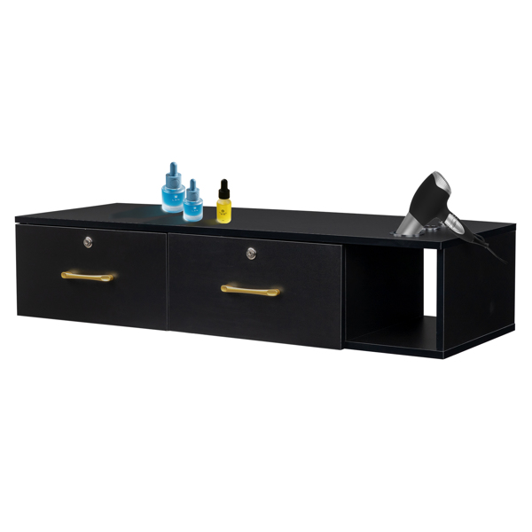 15cm E0 particleboard with hemp surface, two draws and three holes with lock, salon cabinet, black