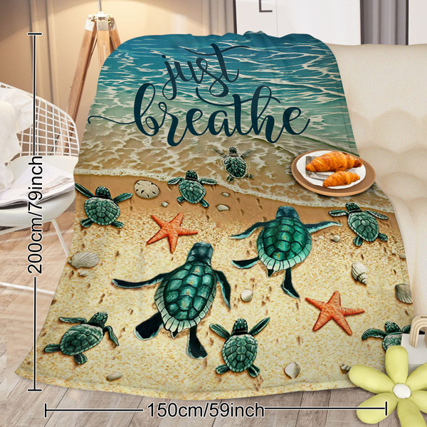 Tropical Baby Sea Turtle Flannel Fleece Blanket 3D Ocean Waves Flannel Soft Plush Throw Blanket Cozy Blankets for Bed Chair Car Sofa Couch Bedroom 130*150cm 