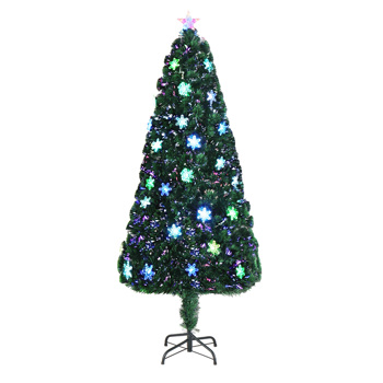 6ft Top With Star PVC Material Fiber Optic 36 Lights With Snow Flakes Colorful Discoloration 230 Branches Christmas Tree Green