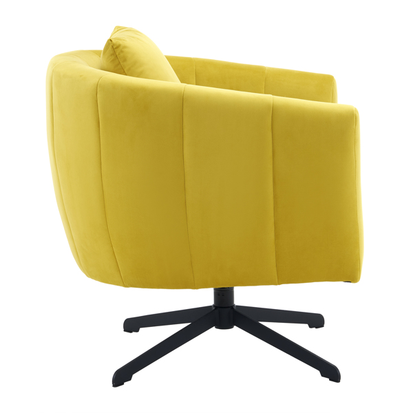 360° Swivel Accent Chair, Modern Velvet Fabric Living Room Armchair, Comfy Wide Upholstered with Fluffy Cushion and Metal Legs, Barrel Chairs for Living Room, Lounge, Office Yellow