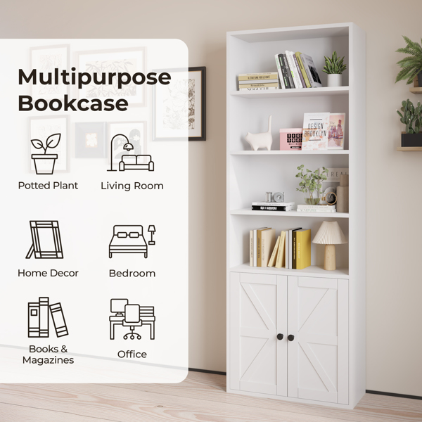 FCH 4-layer with 2 doors double Z shape melamine board 60*23.5*180cm display cabinet white