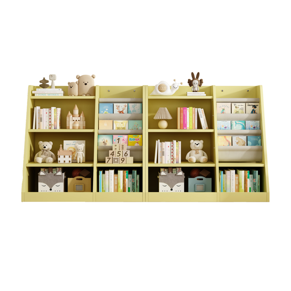 Yellow Wooden Toy Storage Organizer Cabinet Kids Bookshelf  Children Bookcase Toddler Baby Sling Book Rack Adjustable Shelf for Playroom Bedroom Nursery Hallway School Kindergarten Living Roomy