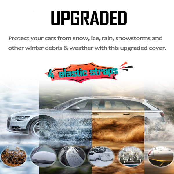 适用于轿车、越野车和卡车的超大挡风玻璃防冰雪罩 - 82 "x 62” 防水防霜保护，带侧后视镜罩、冬季遮阳帘和挡风玻璃保护罩-4