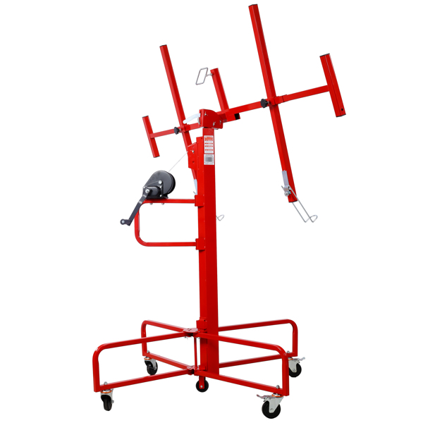 Drywall Lift Panel 16' Lift Drywall Panel Hoist Jack Lifter Jack Rolling Caster Wheel Sheetrock Drywall Lift Construction Tools,150-lb. Capacity, 4ft. x 16ft. Max. Sheet Size ,red