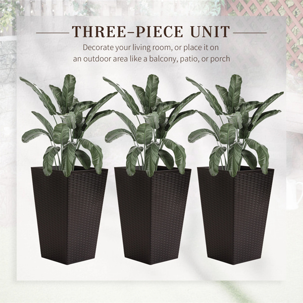 3 PCS Indoor Planters with Drainage Hole  Brown