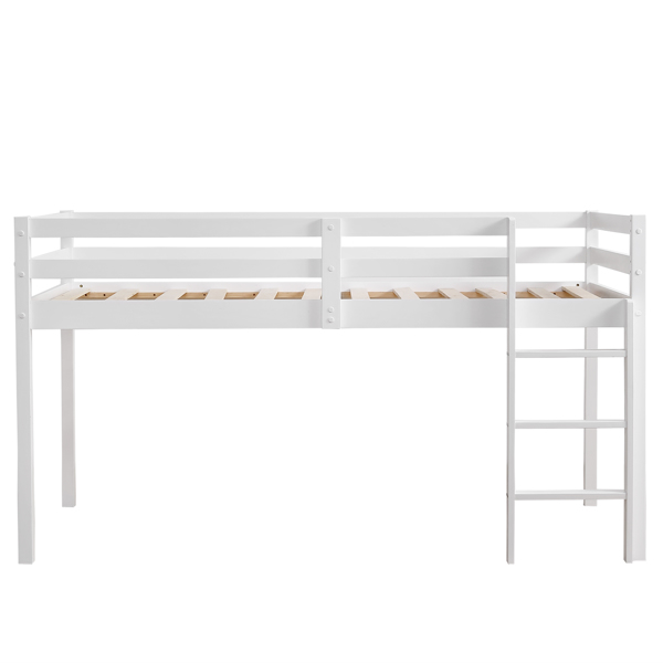 FCH Elevated Cross Bracing Straight Ladder Twin Pine Wooden Bed White