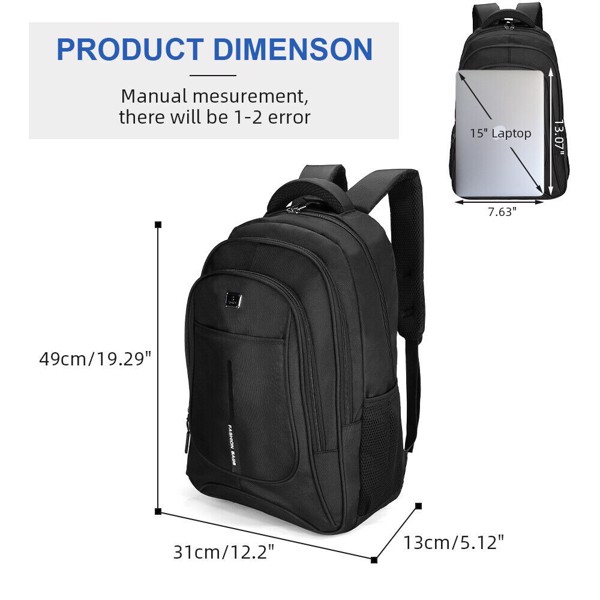 17.3" Men Women Laptop Backpack 40L Large Waterproof Rucksack Travel School Bag