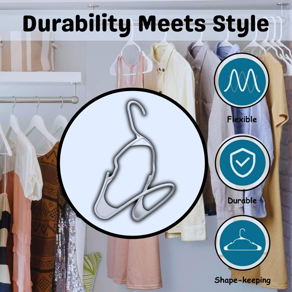 With Shoulder Grooves Space-Saving 60Pcs PP Hangers for Clothes - Durable, Multi-Use for Shirts, Pants, Coats, Dresses & Suits - Ideal for Closet Organization (White)