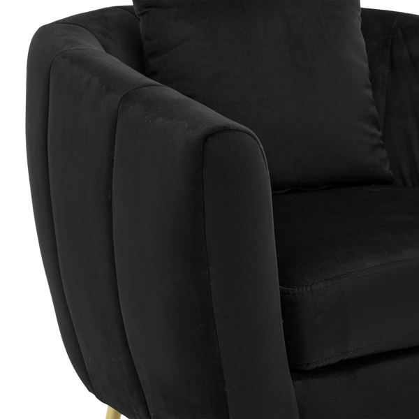 Velvet Accent Chair Set Barrel Chair with Ottoman Modern Club Chair Reading Armchair with Lumbar Pillow for Living Room, Bedroom, Study Room, Home Office Black