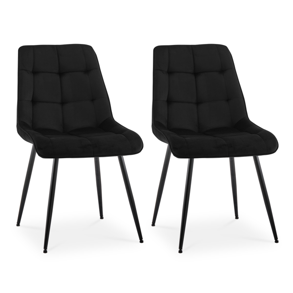 Velvet Dining Chair set of 2, Metal Legs, Adjustable Feet, Black