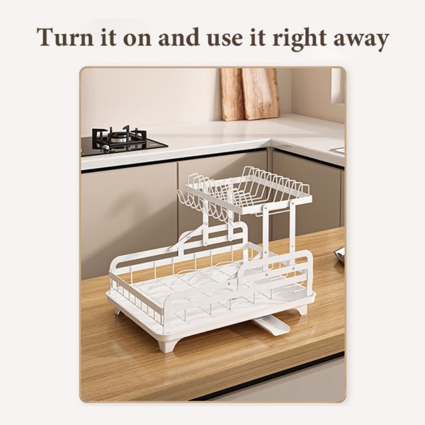 2-Tier Dish Drying Rack, Kitchen Dish Rack, Space-Saving and Durable, with Drainer Board and Utensil/Cutting Board Holder, for Kitchen Countertop, with Utensil Holder, Cup Holder and Drainer Board