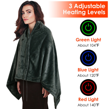 USB Heated Blanket Electric Heated Blanket Heated Poncho Shawl Wrap Throw with Zipper Washable for Home Office 59*31in