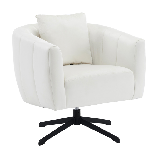 360° Swivel Accent Chair, Modern Velvet Fabric Living Room Armchair, Comfy Wide Upholstered with Fluffy Cushion and Metal Legs, Barrel Chairs for Living Room, Lounge, Office Off white