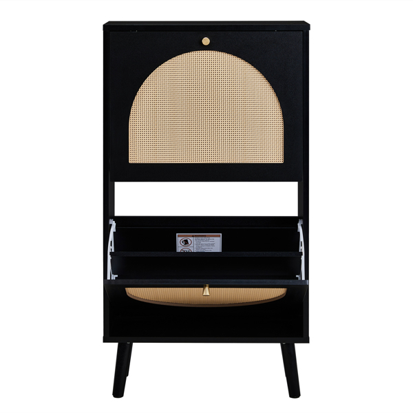 FCH 2 dump buckets with high feet round rattan shoe cabinet particle board + plastic rattan 54*24*98cm black frame + original wood rattan surface + gold high feet