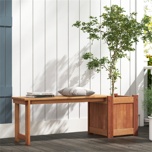 Outdoor bench with planter box, teak