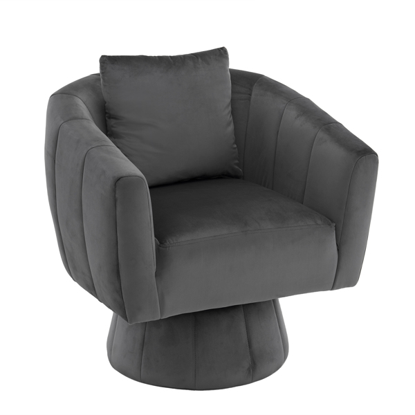 360° Swivel Accent Chair, Modern Velvet Fabric Living Room Armchair with Fluffy Cushions, Comfy Wide Upholstered, Barrel Accent Chairs for Living Room, Bedroom, Lounge, Office Gray