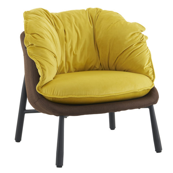 Velvet Accent Chair Barrel Chair with Metal Legs Modern Comfy Armchair Accent Reading Chair for Living Room, Bedroom, Study Room, Home Office yellow