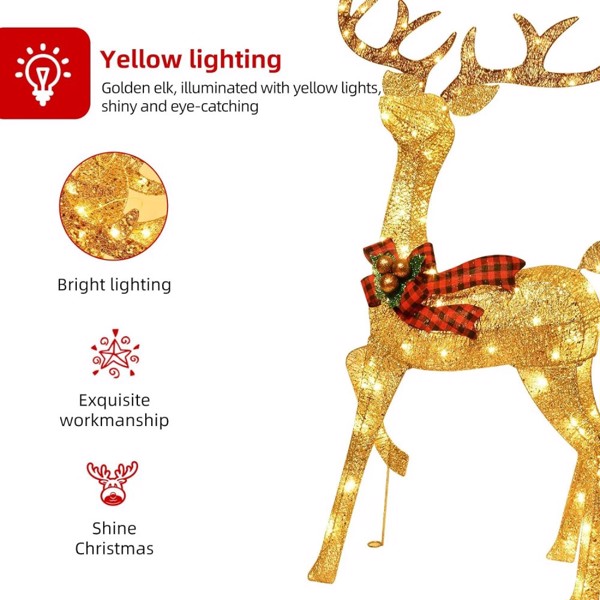 5Ft Lighted Christmas Deer 3 Set with 210 Lights, Large Outdoor Yard Reindeer Holiday Decoration,Lighted Deer Set for Indoor Christmas Decor