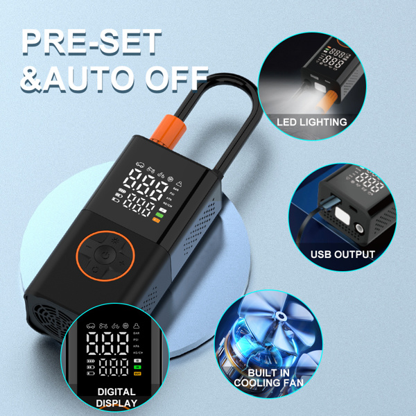 Portable mini self-propelled electric tire inflator pump, handheld wireless charging, digital display car inflator pump