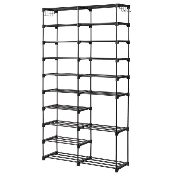 FCH double row 10 layers non-woven shoe rack iron pipe + PP pad + plastic 85.7*29.8*158cm black