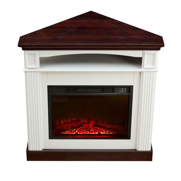 Corner electric fireplace with mantelpiece for living room or bedroom, replaceable fireplace insert heaters, realistic log and flame effects, remote control, timer