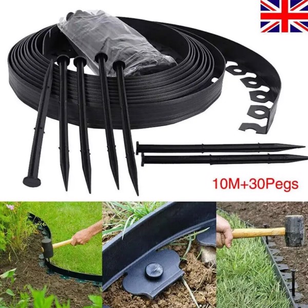 10m lawn border with 30 plastic stakes garden border for paths, driveways, flowers and plants