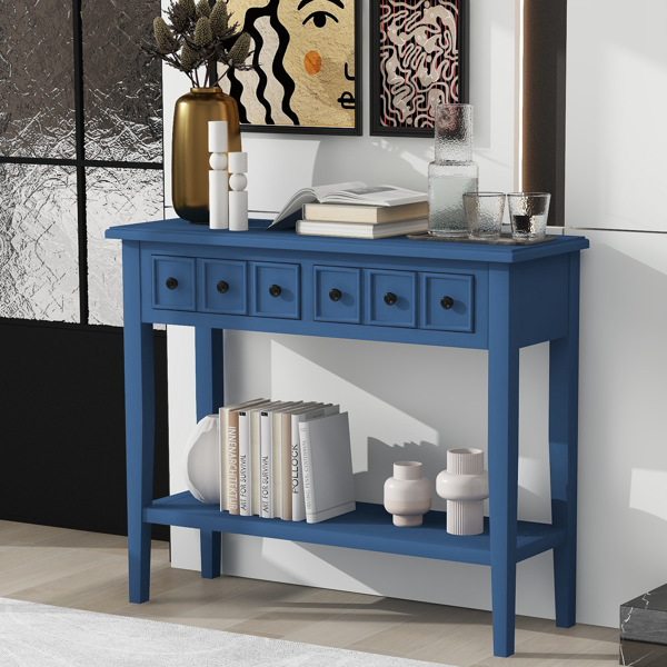 Rustic Console Table with Open Shelf, Rubber Wood Legs, Ideal for Entryways, Living Rooms, and Hallways (Navy)