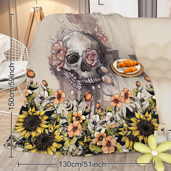 Rustic Skull Sunflower Flannel Fleece Blanket Floral Skull Flannel Soft Plush Throw Blanket Cozy Blankets for Bed Chair Car Sofa Couch Bedroom 75*100cm