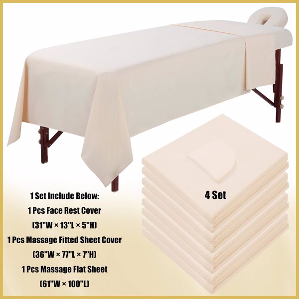 3 Piece Massage Table Sheets Set 4 Sets Microfiber Massage Bed Cover Soft Waterproof and Oil Proof Reusable for SPA Beauty Tattoos Includes Table Cover,Fitted Sheet and Face Rest Cover