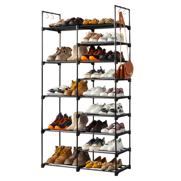 FCH Double row 9 layers with handles Non-woven shoe rack Iron pipe + PP pad + plastic 85.7*29.8*158cm Black