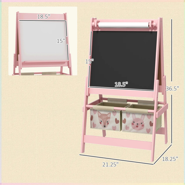 Art Easel  with Paper Roll, Blackboard, Whiteboard, Storage, Pink