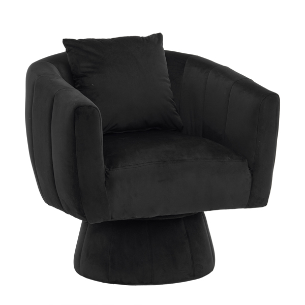 360° Swivel Accent Chair, Modern Velvet Fabric Living Room Armchair with Fluffy Cushions, Comfy Wide Upholstered, Barrel Accent Chairs for Living Room, Bedroom, Lounge, Office Black