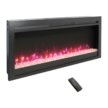 44 inch in wall recessed  electric fireplace with remote and multi color flame & emberbed, LED light heater