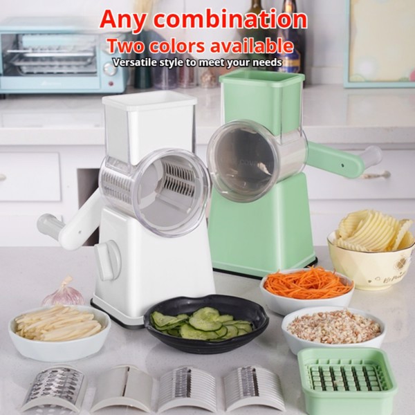 Premium Multi-Purpose Vegetable Chopper - Slices, grinds, chops and julienne fruits without much effort - Includes container, interchangeable blades and household kitchen supplies 