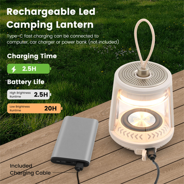 White Waterproof Camping Lantern  with Speaker 