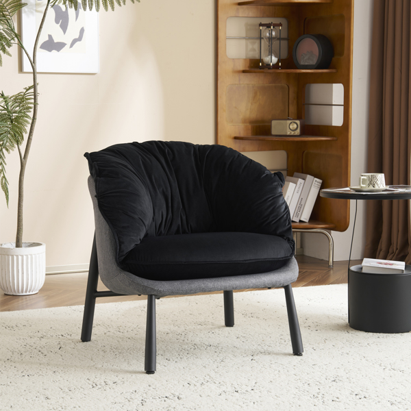 Velvet Accent Chair Barrel Chair with Metal Legs Modern Comfy Armchair Accent Reading Chair for Living Room, Bedroom, Study Room, Home Office Black