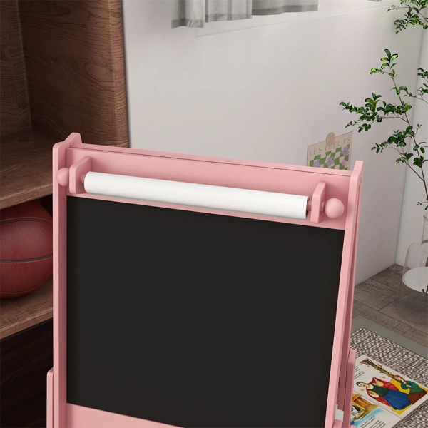 Art Easel  with Paper Roll, Blackboard, Whiteboard, Storage, Pink