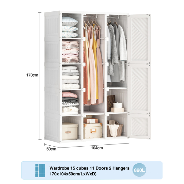 Portable Wardrobe Closets Bedroom ,Storage Organizer, Clothes Dresser, Closet Storage Organizer, White